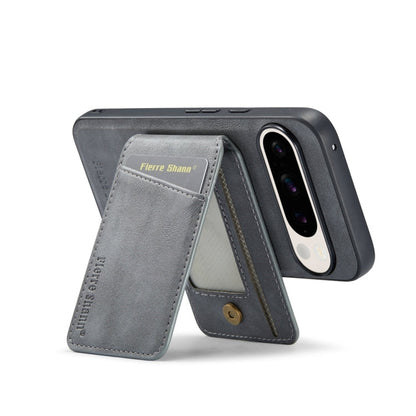 Pour Google Pixel 9 Fierre Shann Étui de téléphone à rabat vertical magnétique en cuir de vachette (gris)