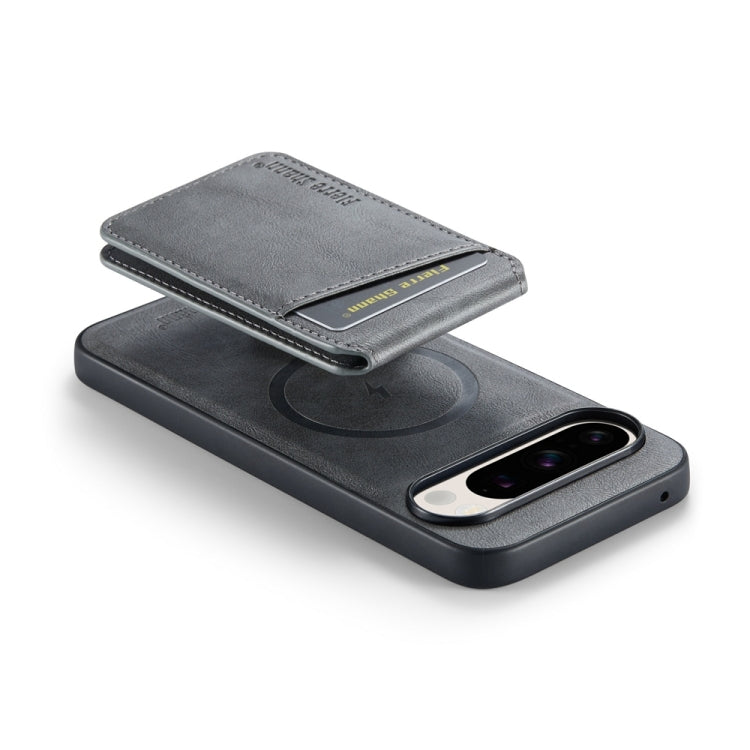 Pour Google Pixel 9 Fierre Shann Étui de téléphone à rabat vertical magnétique en cuir de vachette (gris)