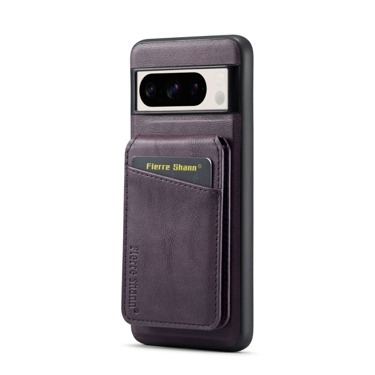 For Google Pixel 8 Pro Fierre Shann Cowhide Vertical Flip Magnetic Card Holder Phone Case(Purple)