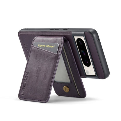 For Google Pixel 8 Pro Fierre Shann Cowhide Vertical Flip Magnetic Card Holder Phone Case(Purple)