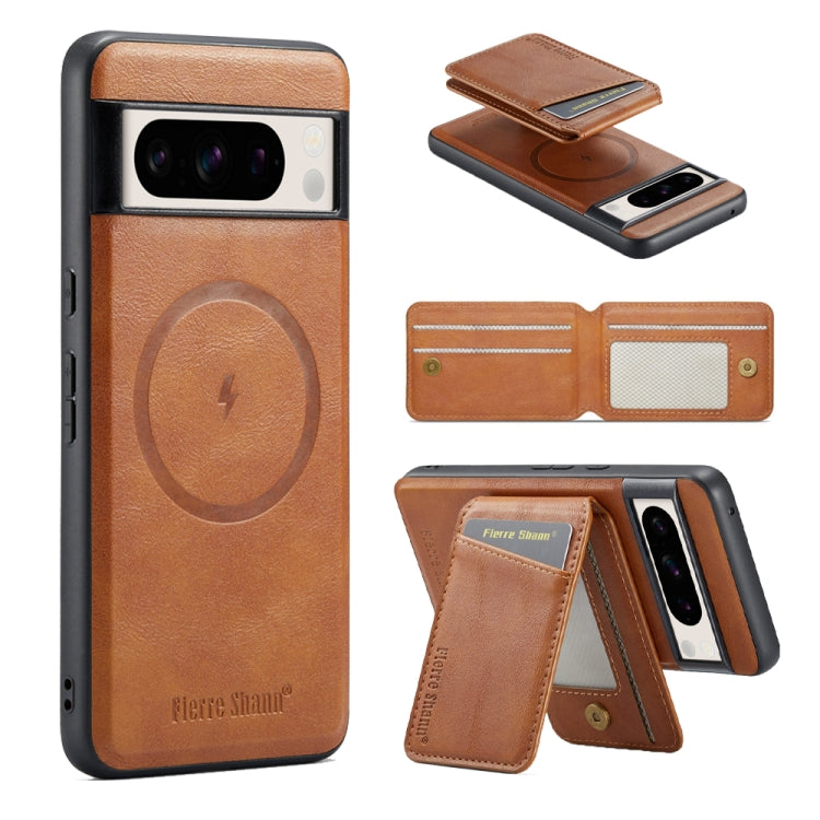 For Google Pixel 8a Fierre Shann Cowhide Vertical Flip Magnetic Card Holder Phone Case(Brown)