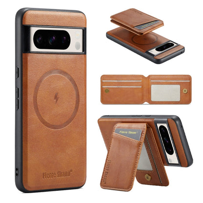 For Google Pixel 8a Fierre Shann Cowhide Vertical Flip Magnetic Card Holder Phone Case(Brown)