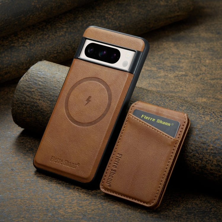 For Google Pixel 8a Fierre Shann Cowhide Vertical Flip Magnetic Card Holder Phone Case(Brown)
