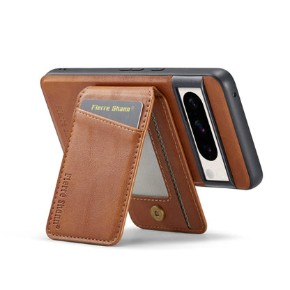 For Google Pixel 8a Fierre Shann Cowhide Vertical Flip Magnetic Card Holder Phone Case(Brown)