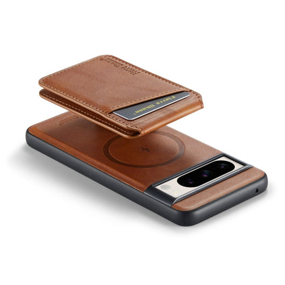 For Google Pixel 8a Fierre Shann Cowhide Vertical Flip Magnetic Card Holder Phone Case(Brown)