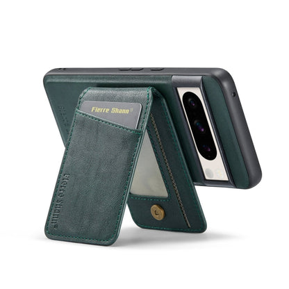 For Google Pixel 8a Fierre Shann Cowhide Vertical Flip Magnetic Card Holder Phone Case(Green)