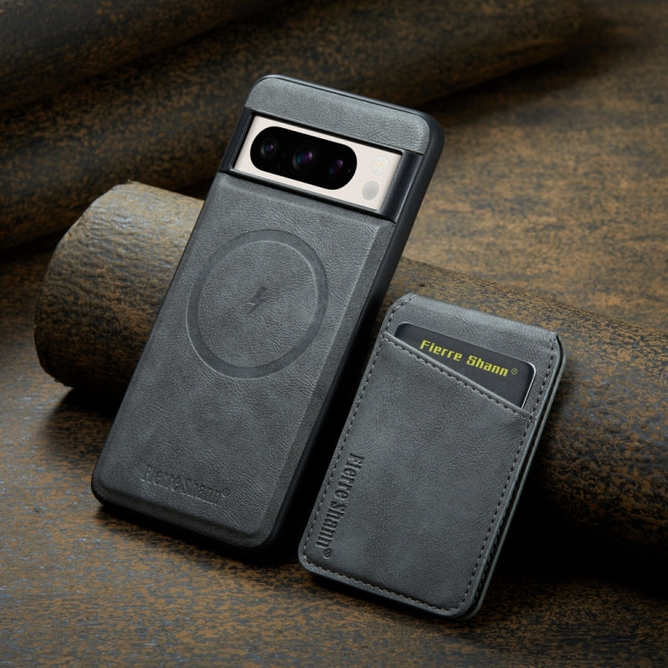 For Google Pixel 8a Fierre Shann Cowhide Vertical Flip Magnetic Card Holder Phone Case(Grey)