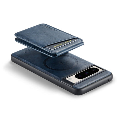 For Google Pixel 7 Pro Fierre Shann Cowhide Vertical Flip Magnetic Card Holder Phone Case(Blue)