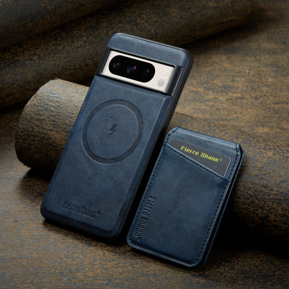 For Google Pixel 7 Fierre Shann Cowhide Vertical Flip Magnetic Card Holder Phone Case(Blue)