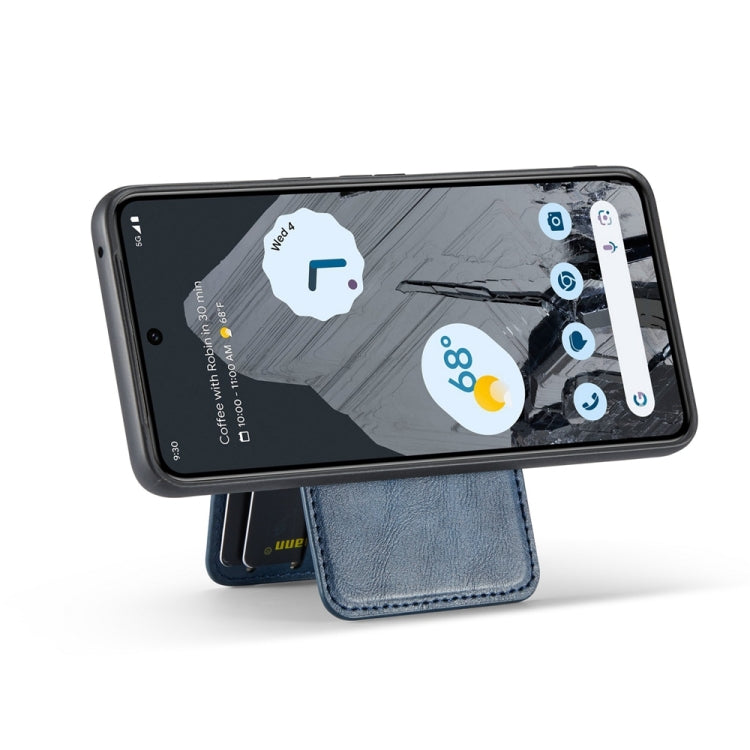 For Google Pixel 7 Fierre Shann Cowhide Vertical Flip Magnetic Card Holder Phone Case(Blue)