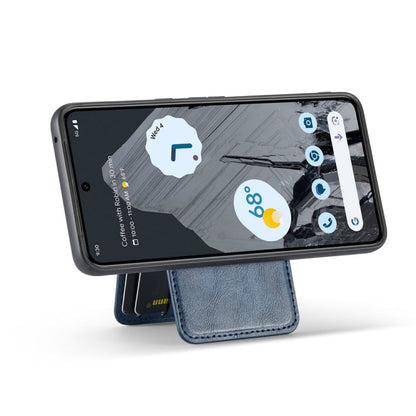 For Google Pixel 7 Fierre Shann Cowhide Vertical Flip Magnetic Card Holder Phone Case(Blue)