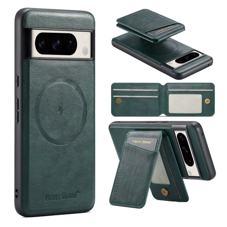 For Google Pixel 7 Fierre Shann Cowhide Vertical Flip Magnetic Card Holder Phone Case(Green)