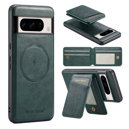For Google Pixel 7 Fierre Shann Cowhide Vertical Flip Magnetic Card Holder Phone Case(Green)