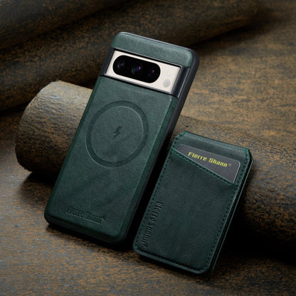 For Google Pixel 7 Fierre Shann Cowhide Vertical Flip Magnetic Card Holder Phone Case(Green)