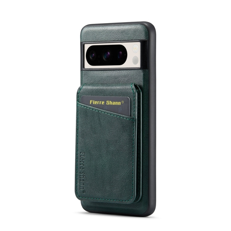 For Google Pixel 7 Fierre Shann Cowhide Vertical Flip Magnetic Card Holder Phone Case(Green)