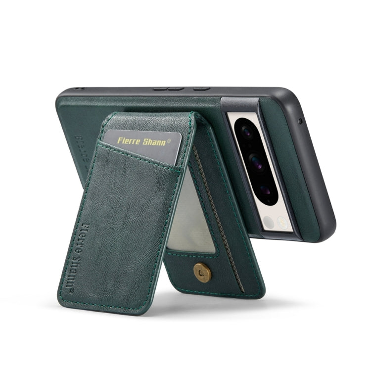For Google Pixel 7 Fierre Shann Cowhide Vertical Flip Magnetic Card Holder Phone Case(Green)