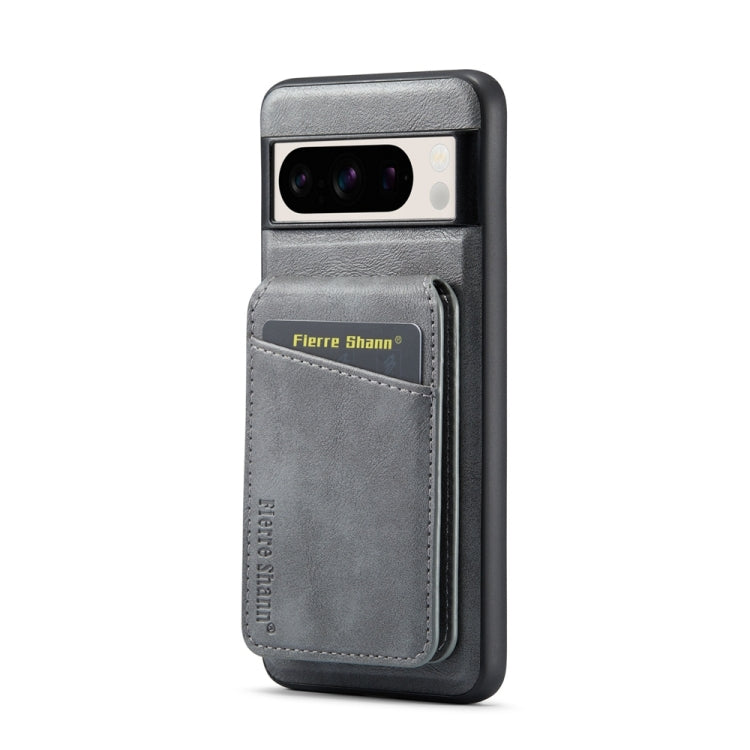 For Google Pixel 7 Fierre Shann Cowhide Vertical Flip Magnetic Card Holder Phone Case(Grey)