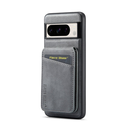 For Google Pixel 7 Fierre Shann Cowhide Vertical Flip Magnetic Card Holder Phone Case(Grey)