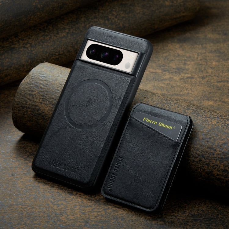 For Google Pixel 7a Fierre Shann Cowhide Vertical Flip Magnetic Card Holder Phone Case(Black)