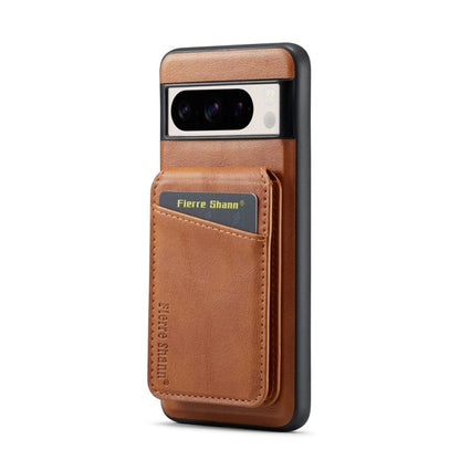 For Google Pixel 7a Fierre Shann Cowhide Vertical Flip Magnetic Card Holder Phone Case(Brown)