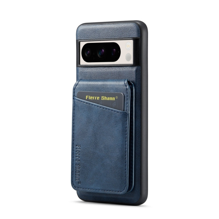 For Google Pixel 7a Fierre Shann Cowhide Vertical Flip Magnetic Card Holder Phone Case(Blue)