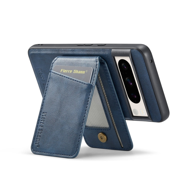For Google Pixel 7a Fierre Shann Cowhide Vertical Flip Magnetic Card Holder Phone Case(Blue)