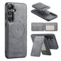 For Samsung Galaxy S24+ 5G Fierre Shann Cowhide Vertical Flip Magnetic Card Holder Phone Case(Grey)