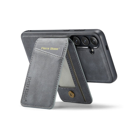 For Samsung Galaxy S24+ 5G Fierre Shann Cowhide Vertical Flip Magnetic Card Holder Phone Case(Grey)