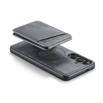 For Samsung Galaxy S24+ 5G Fierre Shann Cowhide Vertical Flip Magnetic Card Holder Phone Case(Grey)