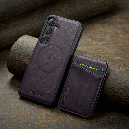 For Samsung Galaxy S24+ 5G Fierre Shann Cowhide Vertical Flip Magnetic Card Holder Phone Case(Purple)