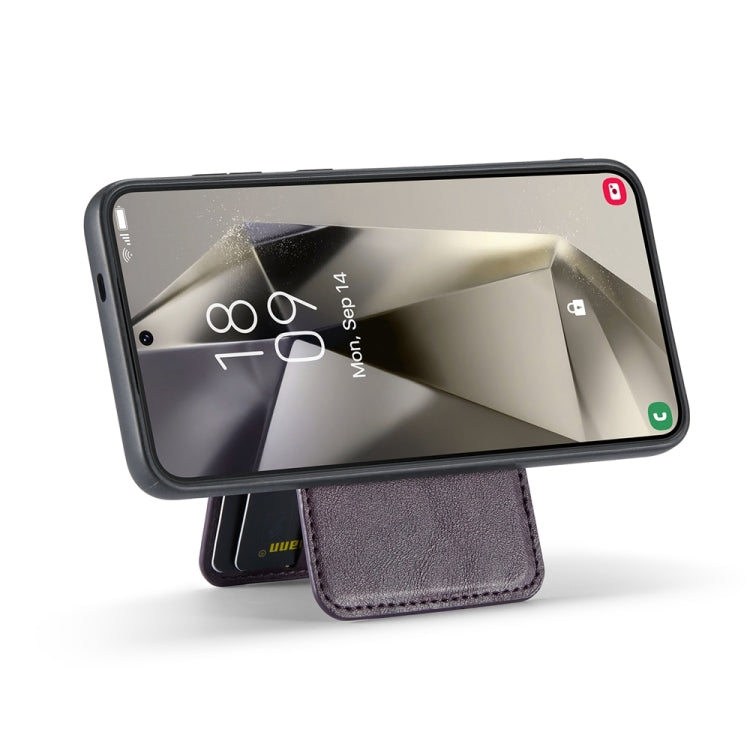 For Samsung Galaxy S24+ 5G Fierre Shann Cowhide Vertical Flip Magnetic Card Holder Phone Case(Purple)