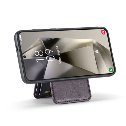 For Samsung Galaxy S24+ 5G Fierre Shann Cowhide Vertical Flip Magnetic Card Holder Phone Case(Purple)