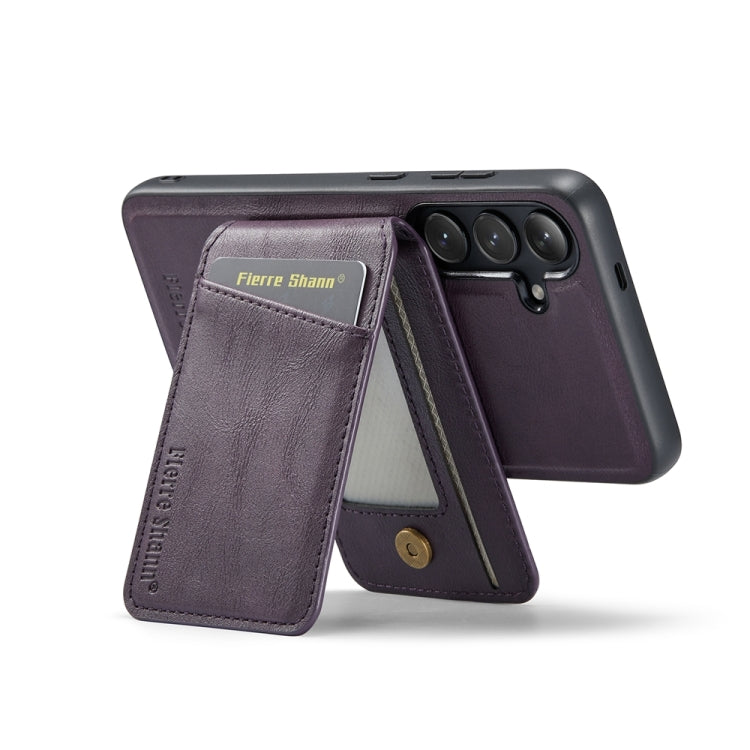 For Samsung Galaxy S24+ 5G Fierre Shann Cowhide Vertical Flip Magnetic Card Holder Phone Case(Purple)