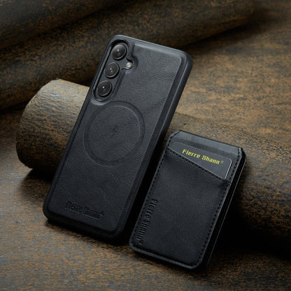For Samsung Galaxy S23 FE 5G Fierre Shann Cowhide Vertical Flip Magnetic Card Holder Phone Case(Black)