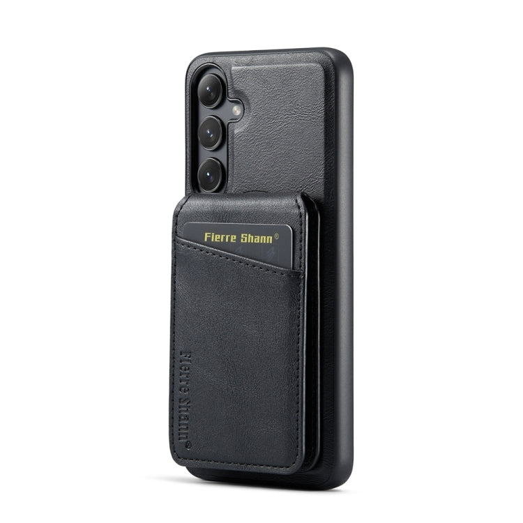 For Samsung Galaxy S23 FE 5G Fierre Shann Cowhide Vertical Flip Magnetic Card Holder Phone Case(Black)
