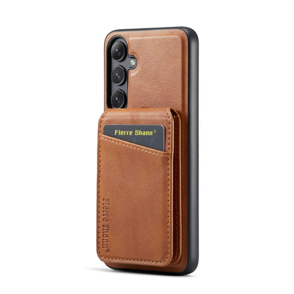 For Samsung Galaxy S23 FE 5G Fierre Shann Cowhide Vertical Flip Magnetic Card Holder Phone Case(Brown)