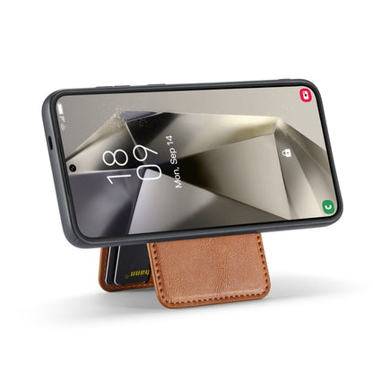 For Samsung Galaxy S23 FE 5G Fierre Shann Cowhide Vertical Flip Magnetic Card Holder Phone Case(Brown)