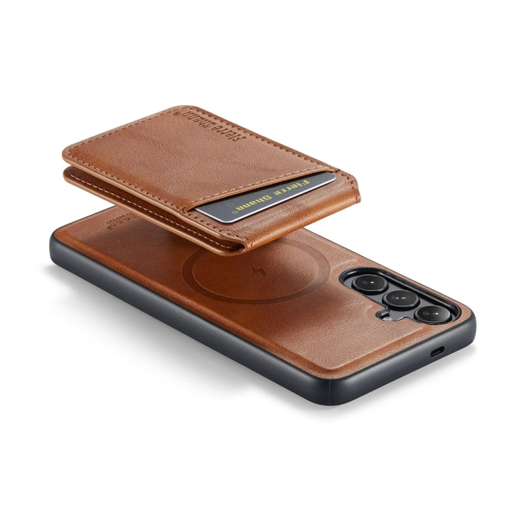 For Samsung Galaxy S23 FE 5G Fierre Shann Cowhide Vertical Flip Magnetic Card Holder Phone Case(Brown)