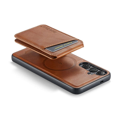 For Samsung Galaxy S23 FE 5G Fierre Shann Cowhide Vertical Flip Magnetic Card Holder Phone Case(Brown)