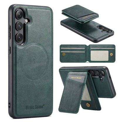 For Samsung Galaxy S23 FE 5G Fierre Shann Cowhide Vertical Flip Magnetic Card Holder Phone Case(Green)