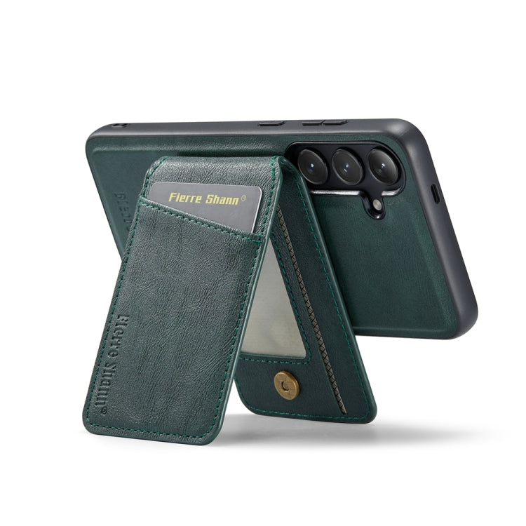 For Samsung Galaxy S23 FE 5G Fierre Shann Cowhide Vertical Flip Magnetic Card Holder Phone Case(Green)