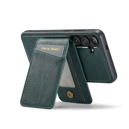 For Samsung Galaxy S23 FE 5G Fierre Shann Cowhide Vertical Flip Magnetic Card Holder Phone Case(Green)