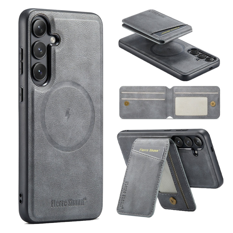 Pour Samsung Galaxy S23 FE 5G Étui de téléphone en cuir de vachette à rabat vertical magnétique Fierre Shann (gris)