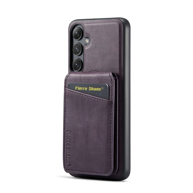 For Samsung Galaxy S23 FE 5G Fierre Shann Cowhide Vertical Flip Magnetic Card Holder Phone Case(Purple)