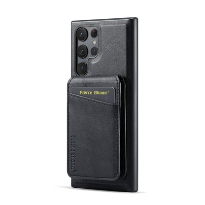 Pour Samsung Galaxy S24 Ultra 5G Fierre Shann Étui de téléphone en cuir de vachette à rabat vertical avec porte-cartes magnétique (noir)