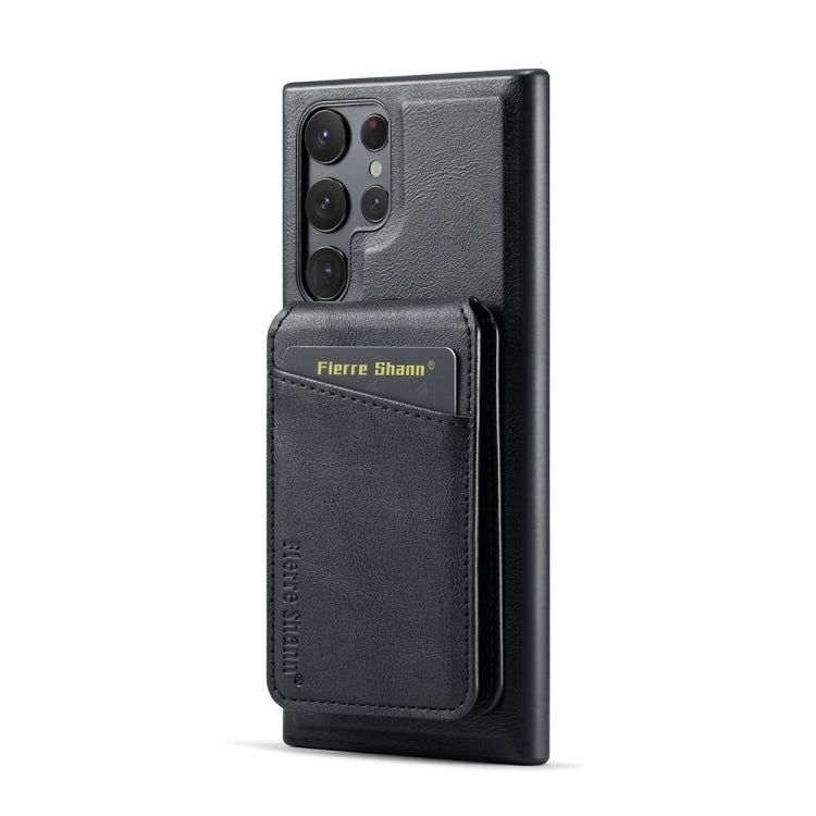 For Samsung Galaxy S23 Ultra 5G Fierre Shann Cowhide Vertical Flip Magnetic Card Holder Phone Case(Black)