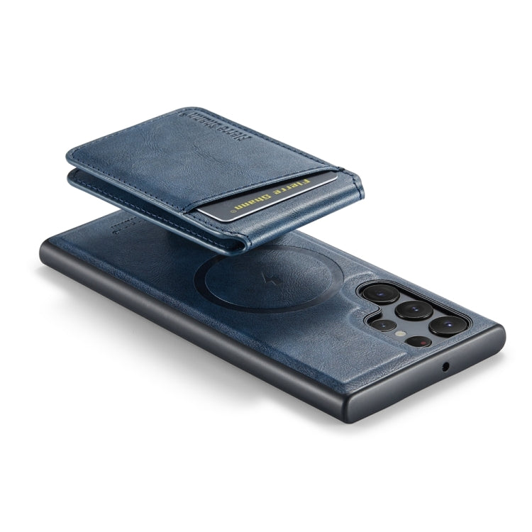 For Samsung Galaxy S23 Ultra 5G Fierre Shann Cowhide Vertical Flip Magnetic Card Holder Phone Case(Blue)