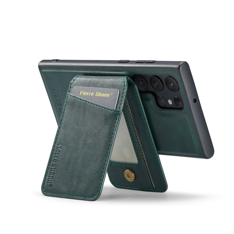 For Samsung Galaxy S23 Ultra 5G Fierre Shann Cowhide Vertical Flip Magnetic Card Holder Phone Case(Green)