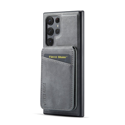 For Samsung Galaxy S23 Ultra 5G Fierre Shann Cowhide Vertical Flip Magnetic Card Holder Phone Case(Grey)