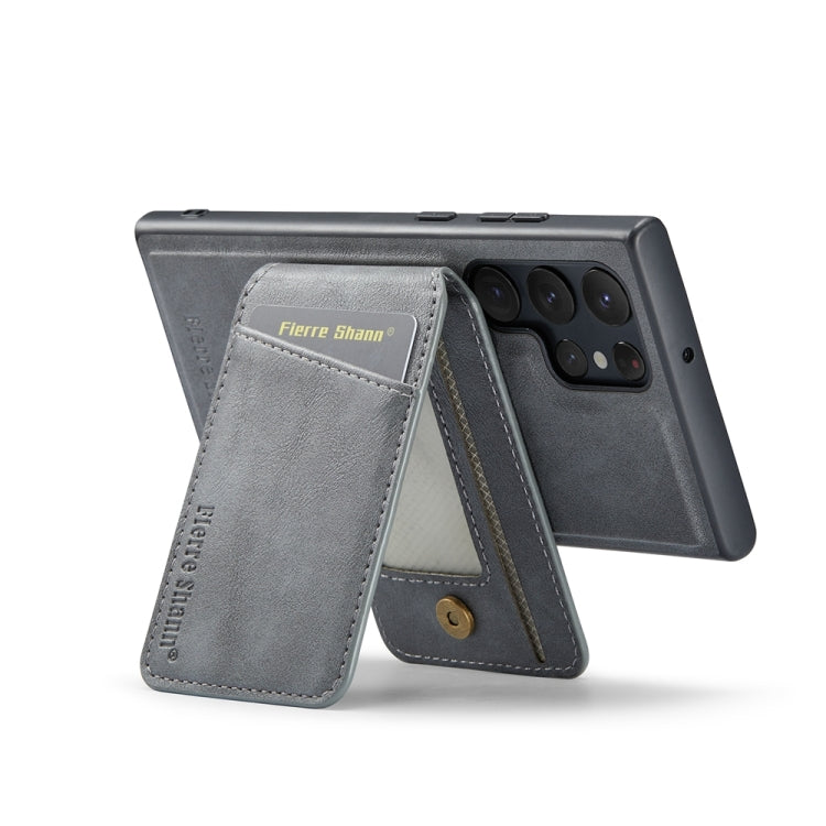 For Samsung Galaxy S23 Ultra 5G Fierre Shann Cowhide Vertical Flip Magnetic Card Holder Phone Case(Grey)